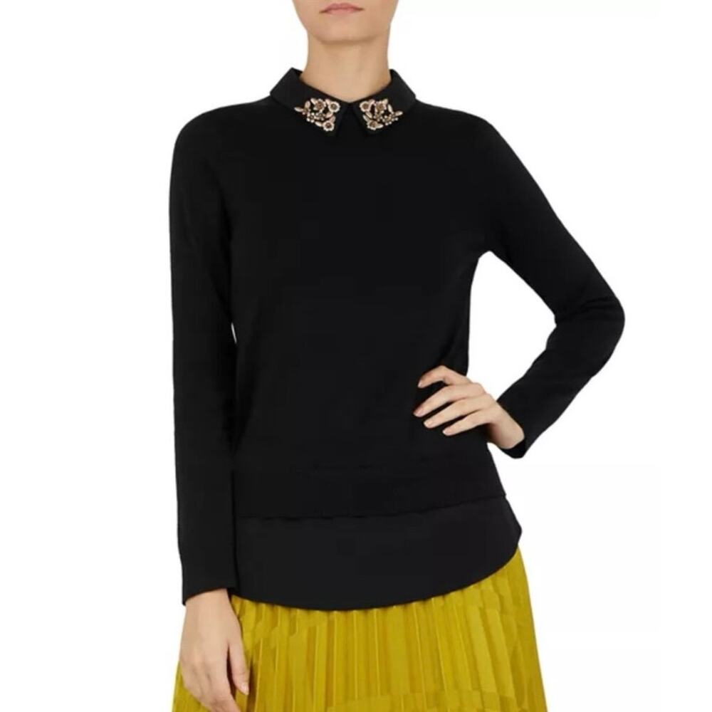 NWOT Women’s Ted Baker Moliiee Embellished-Collar Sweater in Black SZ 4 / US 10